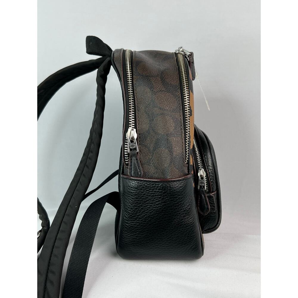 Coach Mini Court Backpack Signature Canvas Leopard Print Black Pebble Leather - Picture 4 of 12